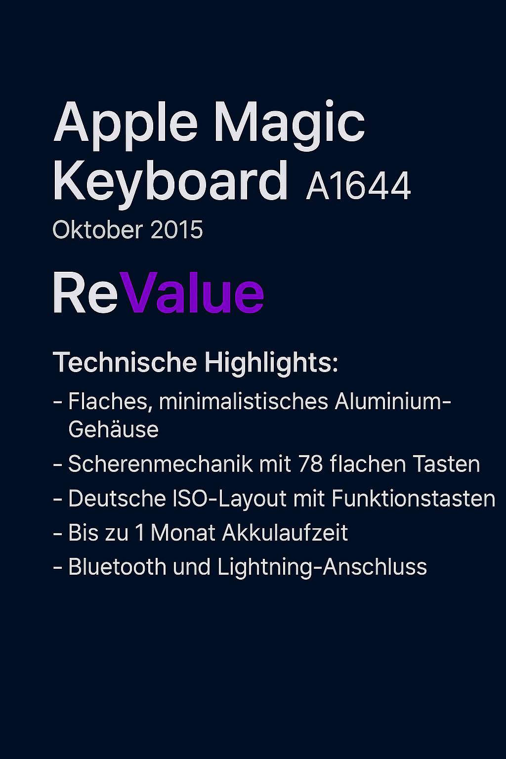 Apple Wireless Keyboard A1644 | Kabellos | Bluetooth | QWERTZ